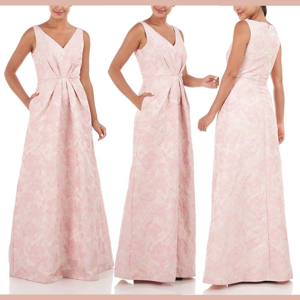 NWT $428 KAY UNGER [ 2 ] Floral‎ V Neck A Line Odette Gown Pink Mauve